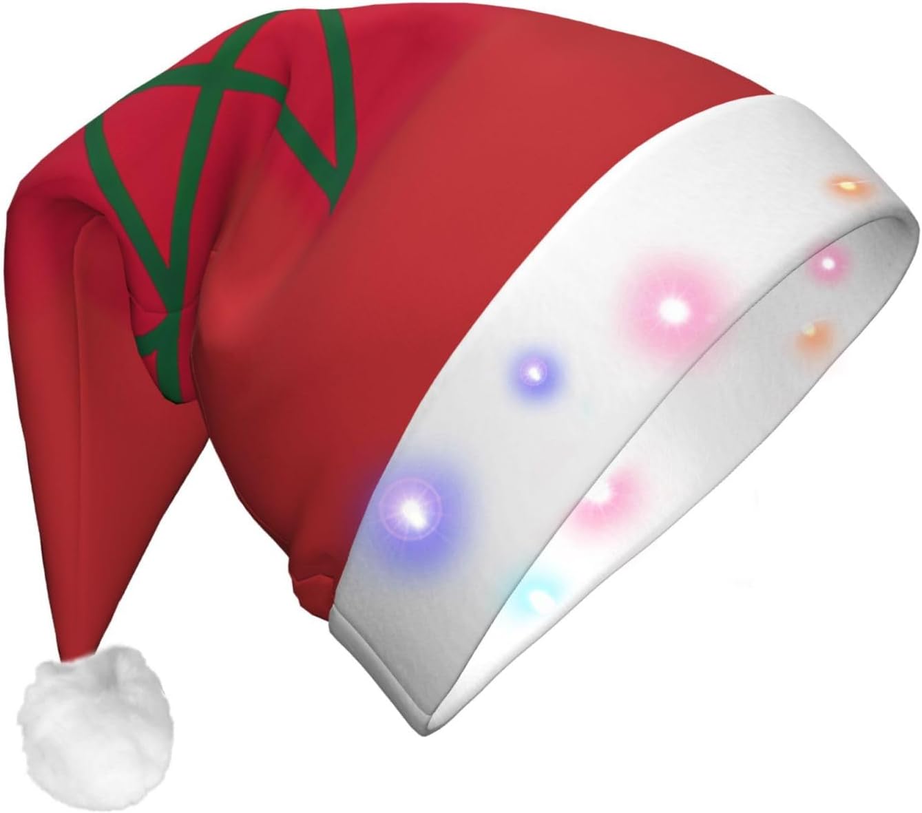 Morocco Flag Print Christmas Hat with LED Lights