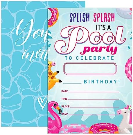 Birthday Invitations Pool Party Set of 20 with Envelopes