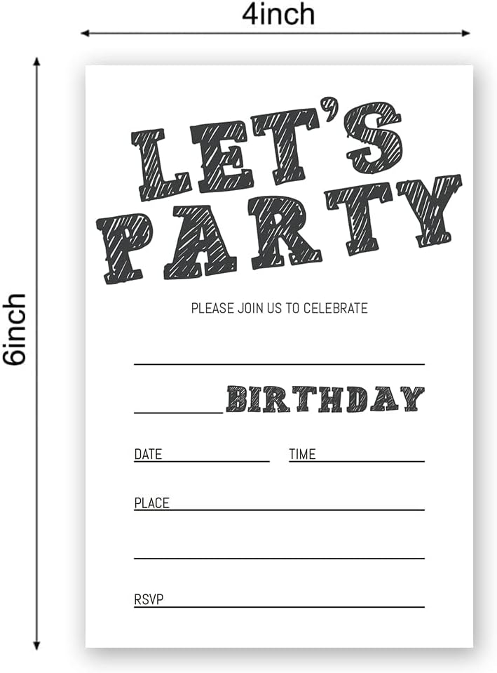 Simple Black and White Birthday Invitations Set