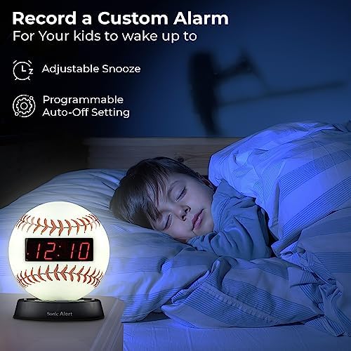Sonic Alert Baseball Themed Digital Alarm Clock for Heavy Sleepers