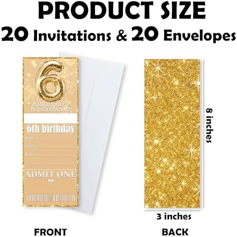 3 x 8 Inches Birthday Invitations with Gold Balloon Glitter Design