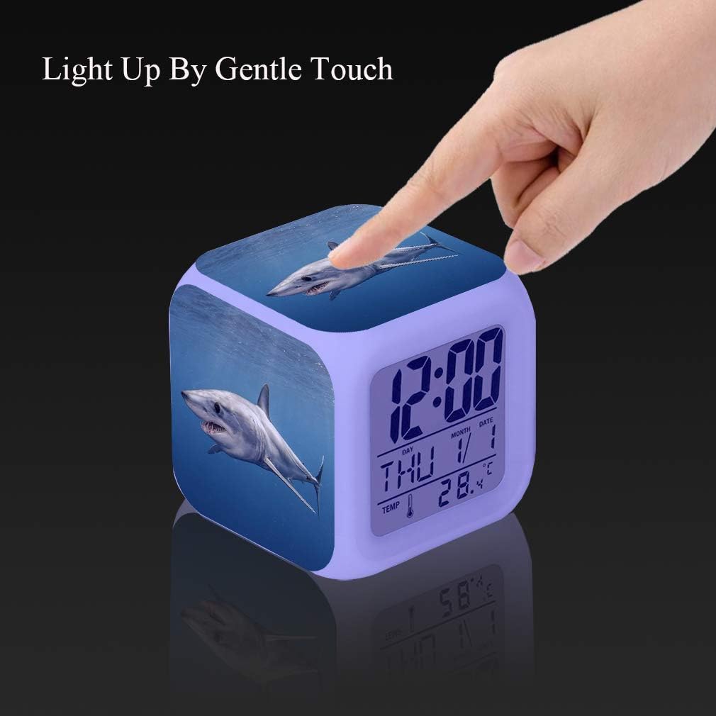 LED Alarm Clock with Shark Pattern Night Light