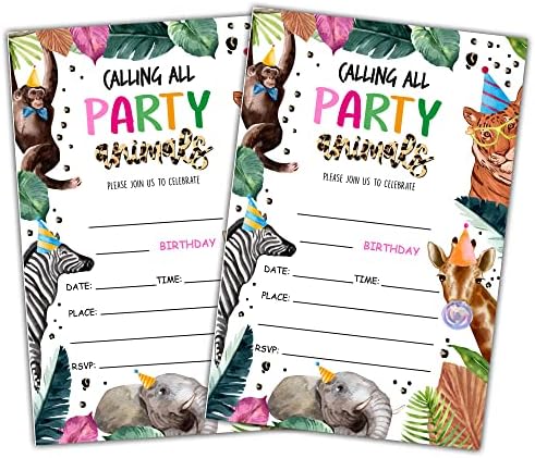 Safari Jungle Animals Birthday Invitations Set of 20