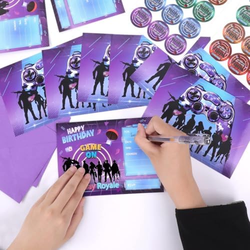 Tevxj 30 Pack Gaming Birthday Invitations with Envelopes and Stickers