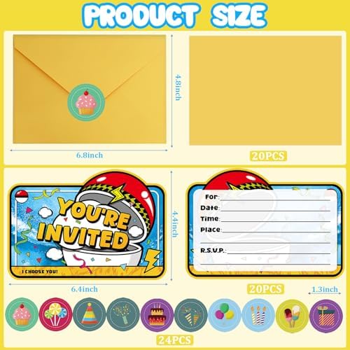 20Pcs Anime Birthday Invitations for Boys