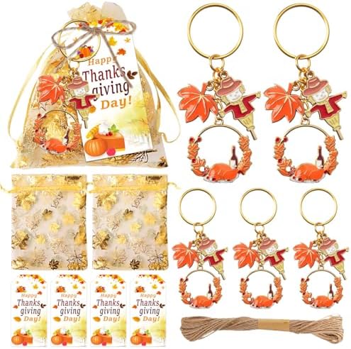 20 Sets Thanksgiving Keychains with Cards and Bags