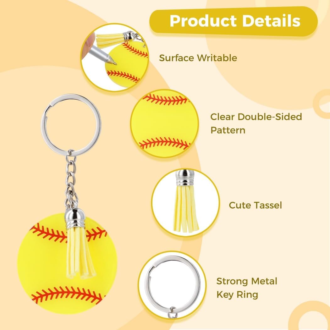Chewtoyo Baseball Keychain Set with Tassel for Backpack and Party Favors