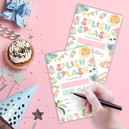Splish Splash Birthday Invitations With Envelopes 20 Sets