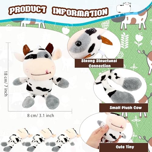 28 Pcs Plush Cow Keychain Cute Farm Animal Keyring Set