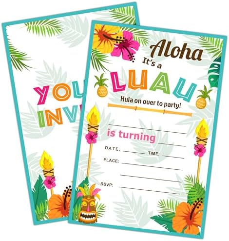 Tropical Birthday Party Invitation - 20 Double-Sided Cards With Envelopes