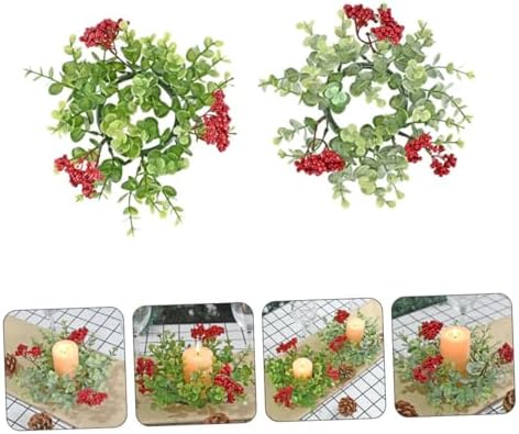 2pcs Eucalyptus Red Berry Candle Christmas Wreaths for Party