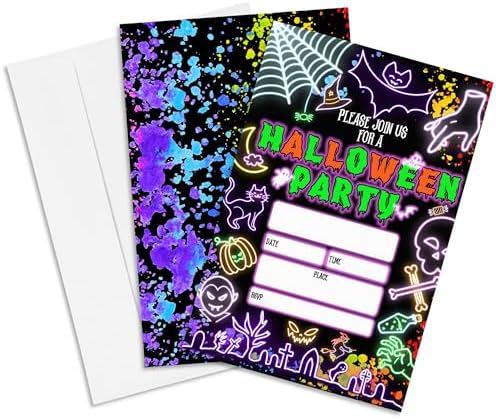 Neon Halloween Party Invites Set of 20 with Envelopes