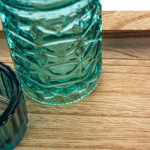 Creative Co Op Wood Tray with 9 Blue and Green Glass Votive Holders