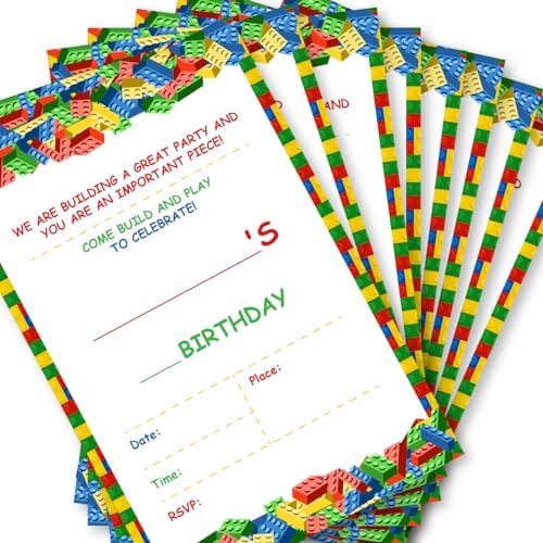 Soiceu Building Blocks Birthday Invitations Set of 20