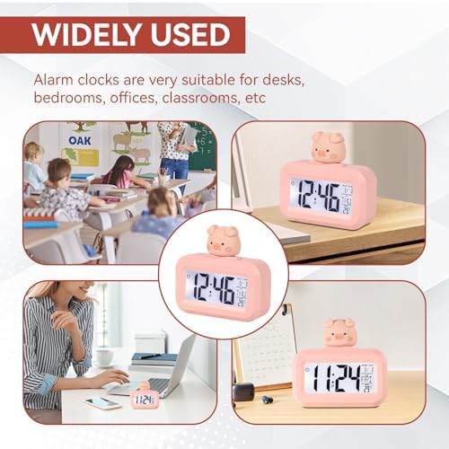 Cyrank Kawaii Alarm Clock for Kids Bedroom Digital Clock with Large Numbers Pink