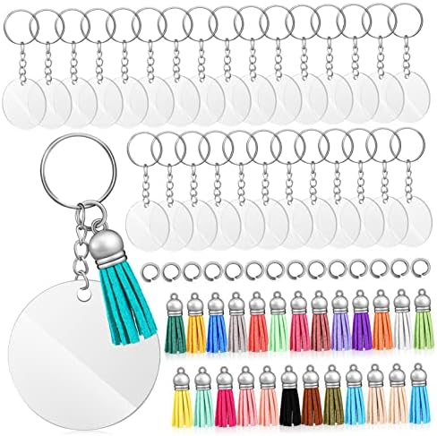 1Set Acrylic Keychain with Tassels and Jump Rings for DIY Crafts