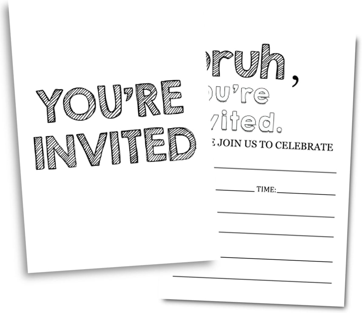 Simple Black Birthday Party Invitations 30 Cards Envelopes