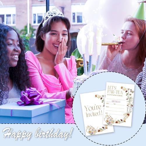 Lets Par-Tea Birthday Invitations 4x6 Inch