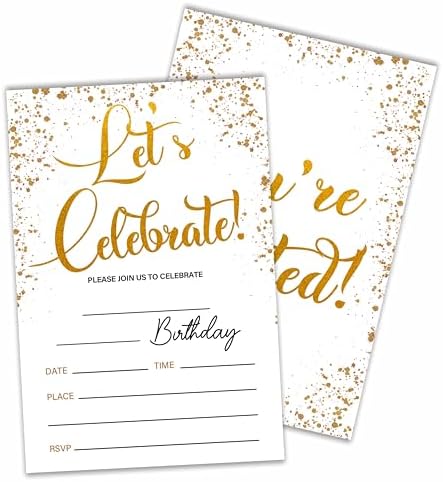 Lets Celebrate Gold Confetti Birthday Invites With Envelopes 20 Pack