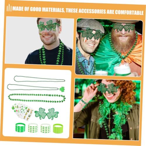Patricks Day Party Favor Set with Shamrock Glasses Necklace Bracelet Accessories