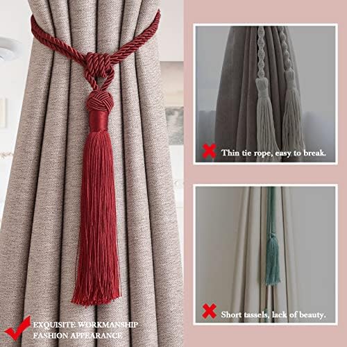 NICEEC 4 Pack Wine Red Tassel Curtain Tiebacks