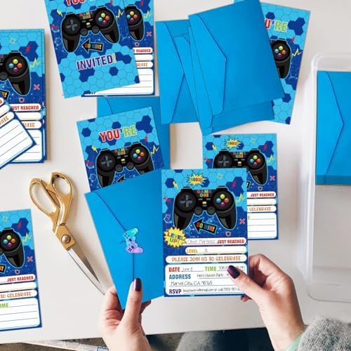 20Pcs Game Party Invitations with Envelopes and Stickers