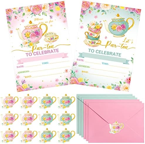 Geyoga 24 Pcs Tea Party Invites with Envelopes and Stickers