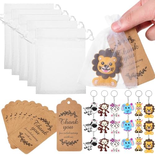 ABOOFAN Jungle Animals Keychain Set for Kids Birthday Party Favors