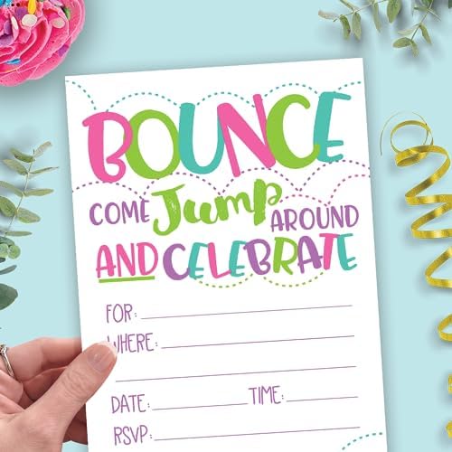 Girl Bounce House Party Invites 20 Count With Envelopes