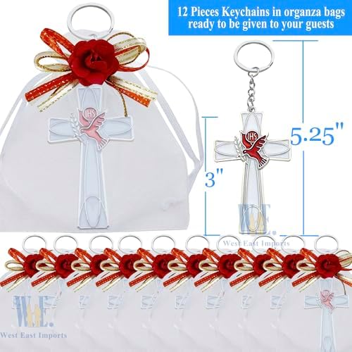 WE 12 Pcs Cross and Dove Key Ring Confirmation Favor
