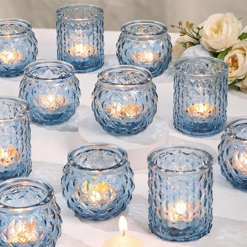 DARJEN Blue Glass Votive Candle Holders Set of 24