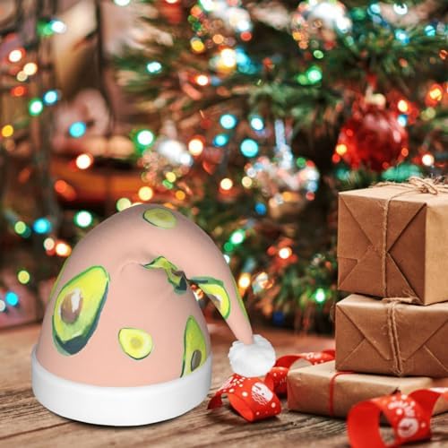 Many Avocado Print Christmas Hat with LED Lights