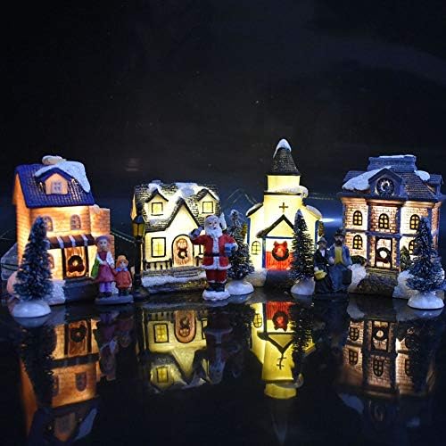 Forart 10Pcs Resin Christmas Village Set with LED Lights