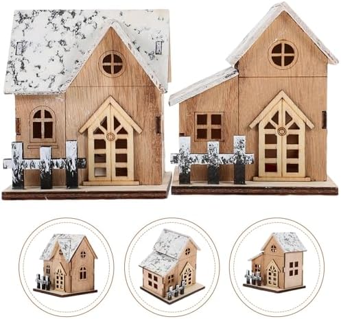 Uonlytech 2pcs Lighted Wooden Christmas Houses