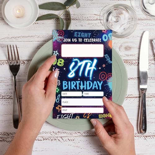 Blue 8th Birthday Invitations with Envelopes