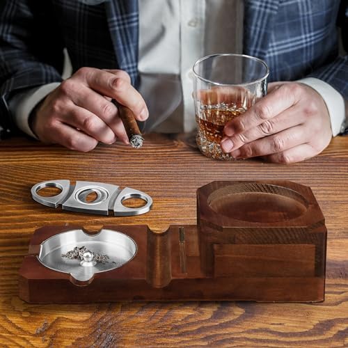 Grovind Cigar Ashtray Set with Cutter and Whiskey Tray