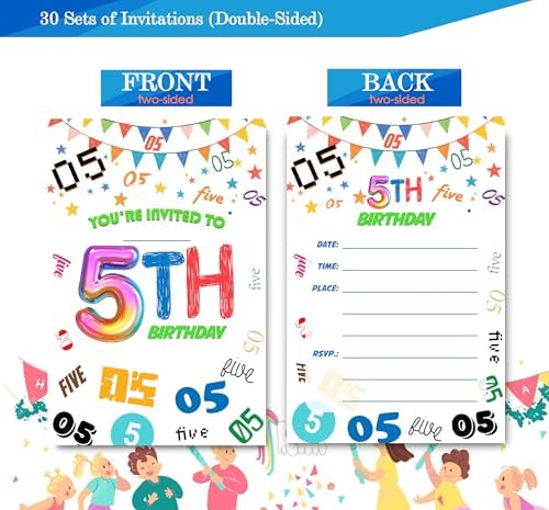 5th Birthday Invitations 4x6 Inches 30 Sets