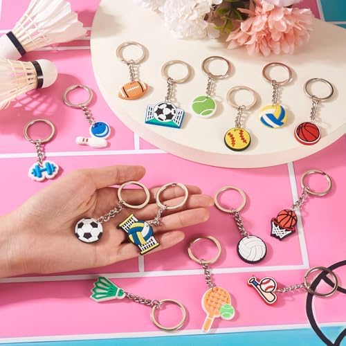 18PCS Sports Ball Keychains Bulk Assorted PVC Keychain Set