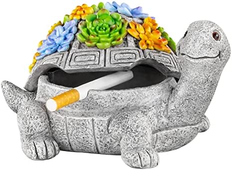 LESES Turtle Ashtray with Lid and Flower Design