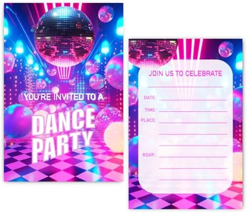 Neon Disco Party Invitation Cards for Girls