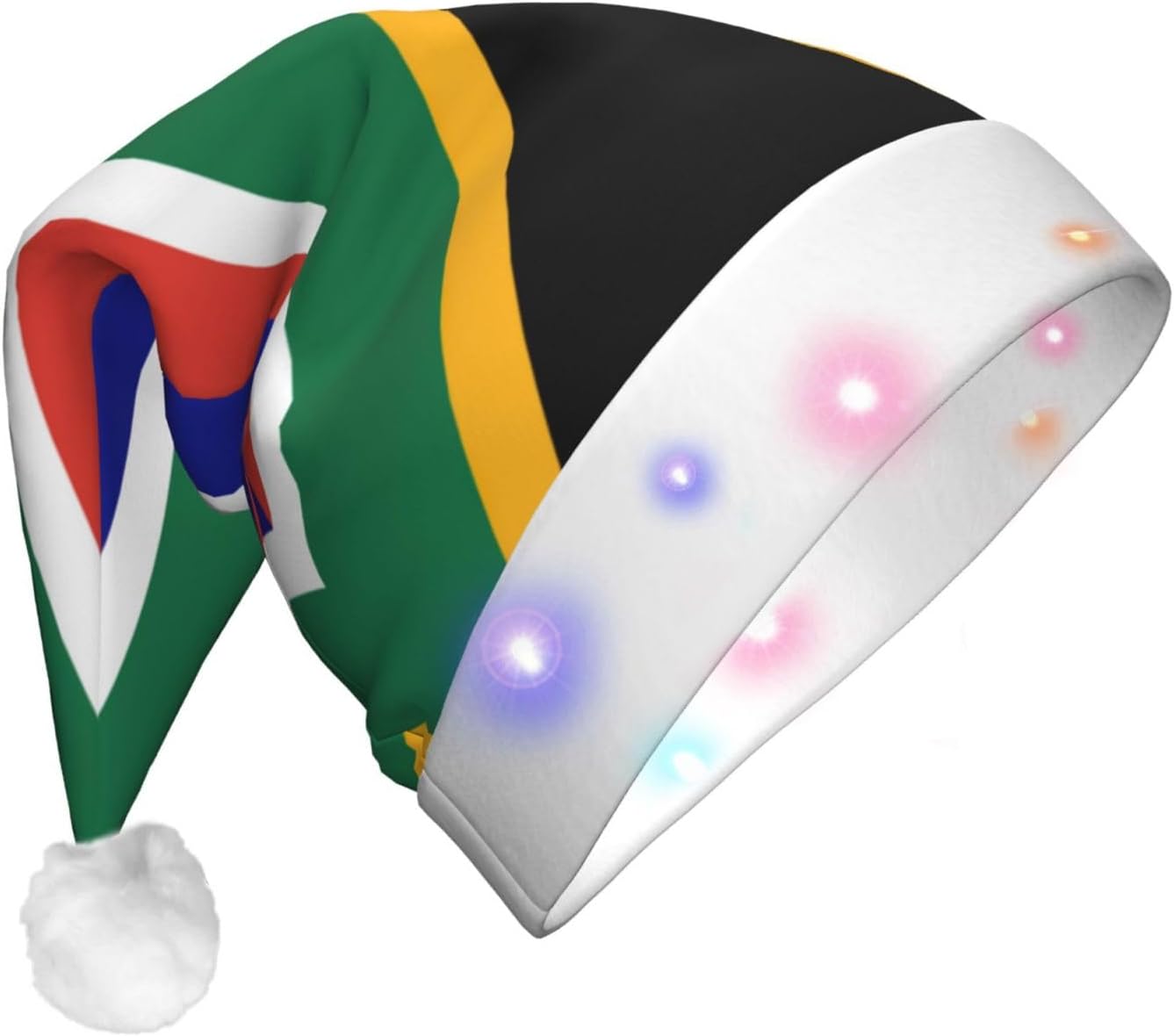 South African Flag Print Christmas Hat with LED Lights