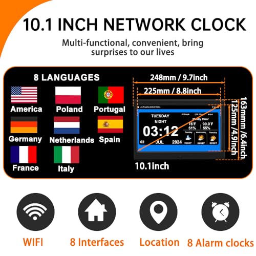 TIMEMOON 10 Inch Digital Calendar Clock with 8 Alarms and Weather Display