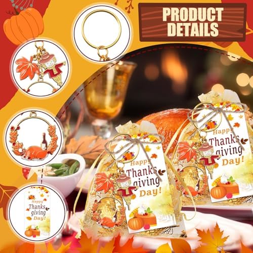 20 Sets Thanksgiving Keychains with Cards and Bags
