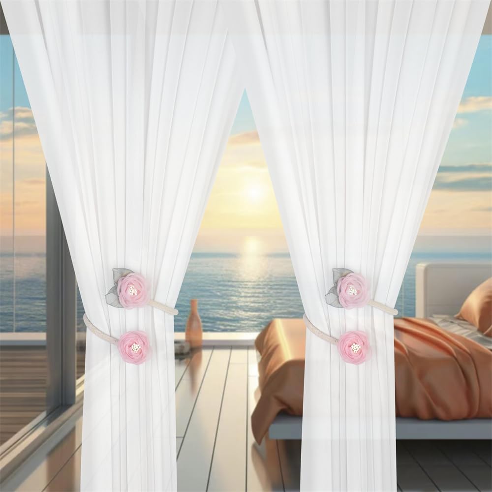 Handmade Artificial Rose Flower Curtain Holdbacks Pink
