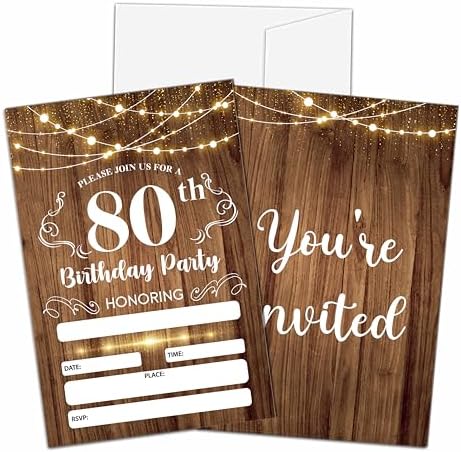CLIRBE 80th Birthday Invitations Set of 20