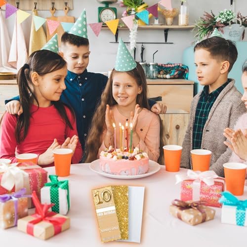 10th Birthday Party Invitations Gold Balloon Glitter Cards