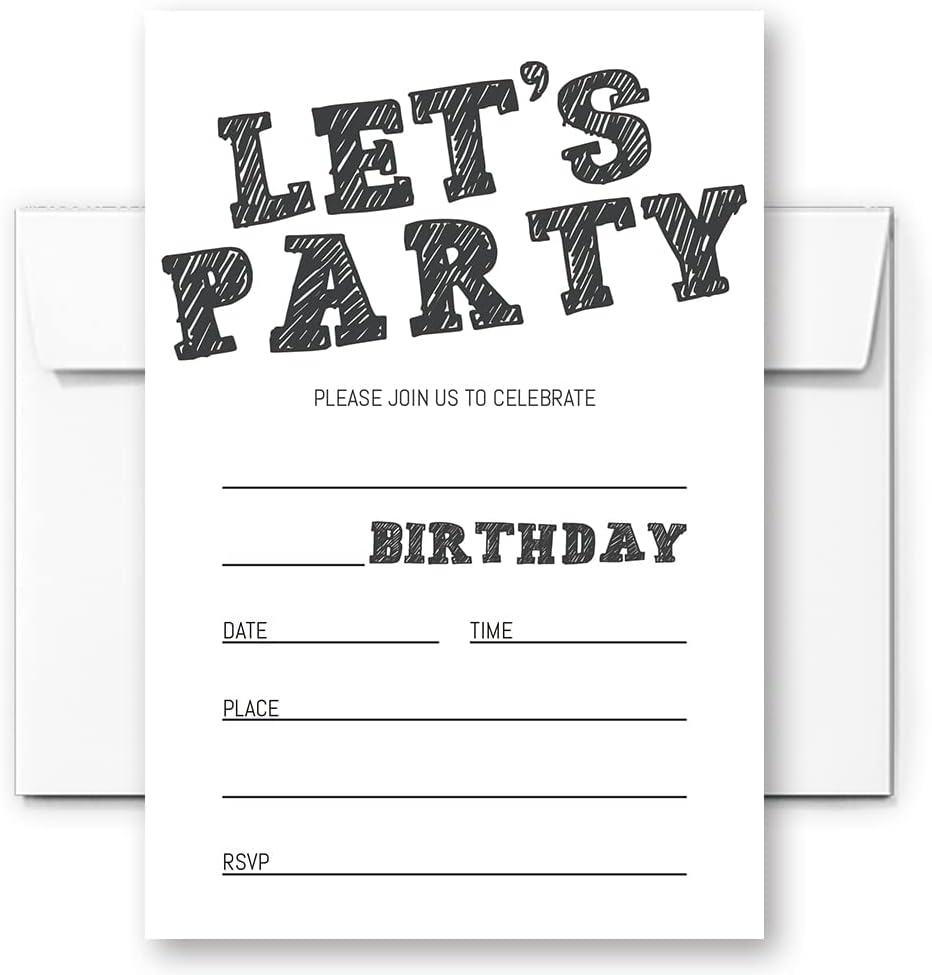 Simple Black and White Birthday Invitations Set