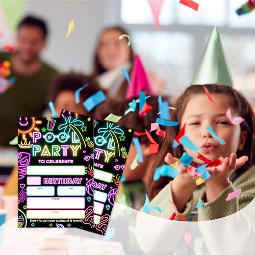 Neon Glow 4x6 Pool Party Birthday Invitations 20 Pack