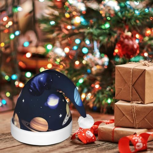 Planets Stars Milky Way Galaxy Print Christmas Hat with LED Light