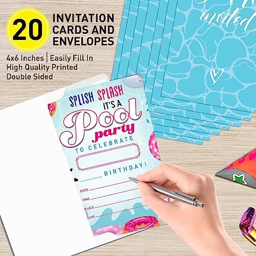 Birthday Invitations Pool Party Set of 20 with Envelopes